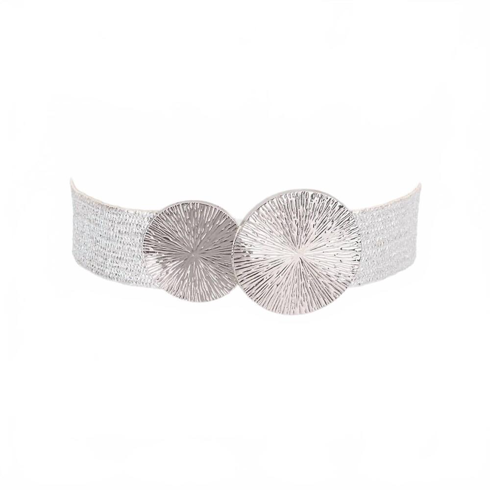 NEW 3AM BY H&D ACCESSORIES women's double circle metal buckle stretch belt in si